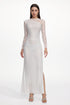 Uabeza Elegant Contour Long Sleeve Ruched Crystal Lace White Maxi Dress