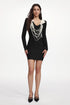Whitley Elegant Contour Long Sleeve Pearl Chain Floral Bandage Mini Dress