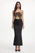 Vanya Chic Contour Strapless Pleated Abstract Print Satin Maxi Dress
