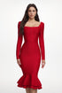 Petra Romantic Contour Long Sleeve Button Front Ruffle Bandage Midi Dress