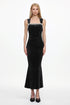 Iresa Elegant Contour Sleeveless Pearl Rhinestone Velvet Maxi Dress
