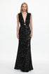 Chic Contour Sleeveless Deep V Metal Buckle Sequin Velvet Maxi Dress