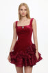 Sofia Romantic Contour Sleeveless Ruffle Floral Velvet Mini Dress