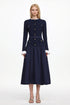 Edan Elegant Contour Long Sleeve Navy Knit Maxi Dress