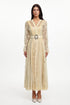 Lola Resort Flowy Long Sleeve Cut Out Lace Pleated Woven Maxi Dress