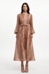 Hacaki Resort Flowy Long Sleeve Snake Print Rhinestone Woven Maxi Dress