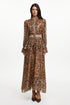Lieve Resort Flowy Long Sleeve Leopard Printed Woven Maxi Dress