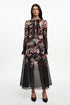 Glenda Resort Flowy Long Sleeve Printed Woven Black Maxi Dress