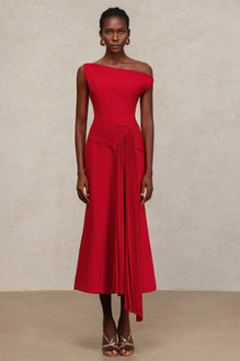 superdown jillian asymmetric midi dress Jillian Oblique Shoulder Sleeveless Folds Midi Dress Beishi