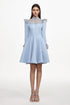 Yurio Resort Flowy Long Sleeve Pearl Ruffle Lace Woven Mini Dress