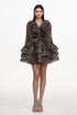 Sekani Resort Flowy Long Sleeve Ruffle Leopard Print Woven Mini Dress