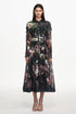 Frida Elegant Flowy Long Sleeve Floral Print Woven Black Maxi Dress