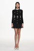 Miopa Classic Tailored Long Sleeve Rhinestone Ruffle Velvet Mini Dress