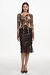 Yuhie Vintage Flocked  Top And Faux Leather Skirt Set