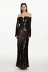 Savier Chic Contour Off Shoulder Long Sleeve Sequin Maxi Dress
