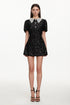 Linette Classic Tailored Short Sleeve Buttoned Contrast Collar Sequin Mini Dress