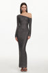 Taliyah Chic Contour One Shoulder Long Sleeve Crystal Maxi Dress