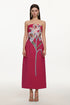 Xava Classic Tailored Strapless Floral Embroidered Rose Pink Maxi Dress