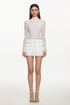 Kerta Classic Contour Crystal Ruffle Mesh White Mini Dress
