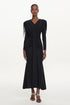 Suri Elegant Contour V Neck Long Sleeve Beaded Fringe Ruched Knit Maxi Dress