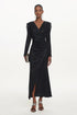 Rayna Chic Contour V Neck Long Sleeve Ruched Beaded Fringe Maxi Dress