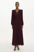 Liaco Elegant Contour V Neck Long Sleeve Ruched Lace Knit Wine Maxi Dress