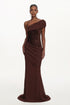 Naleza Chic Contour Off Shoulder Asymmetric Ruched Sequin Maxi Dress