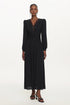 Liaco Elegant Contour V Neck Long Sleeve Ruched Lace Knit Black Maxi Dress
