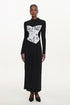 Laila Elegant Contour Long Sleeve Lace Panel Pleated Maxi Dress