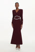 Romita Elegant Tailored V Neck Long Sleeve Pearl Maxi Dress
