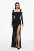 Lorin Elegant Contour Off Shoulder Long Sleeve High Slit Maxi Dress