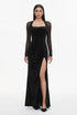 Rae Elegant  Contour Long Sleeve High Slit Velvet Maxi Dress