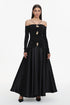 Gusia Halter Off-The-Shoulder Long Sleeves Black Maxi Dress