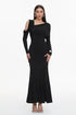 Luysa Elegant Contour One Shoulder Ruched Knit Black Maxi Dress