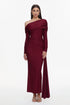 Emory Elegant Contour One Shoulder Long Sleeve Ruched Knit Maxi Dress