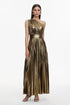 Yuni Glamorous Contour One Shoulder Pleated Metallic Maxi Dress