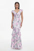 Lafesa Romantic Flowy V Neck Sleeveless Ruffle Floral Print Maxi Dress