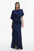 Lave Elegant Flowy Pleated Ruffle Satin Maxi Dress
