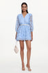 Drawstring Resort Flowy Long Sleeve Belted Lace Woven Blue Mini Dress