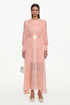 Pola Resort Flowy Round Neck Long Sleeve Floral Lace Woven Pink Maxi Dress