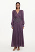 Viki Bohemian Flowy V-Neck Long Sleeve Pleated Beaded Woven Purple Maxi Dress