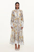 Rosi Resort Flowy Long Sleeve Floral Print Lace Woven Maxi Dress