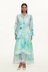 Natalya Resort Flowy Long Sleeve Lace Abstract Print Ruffle Woven Green Maxi Dress