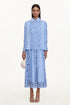 Sharla Resort Flowy Long Sleeve Cut Out Lace Woven Blue Top And Skirt Set