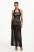Izara Chic Contour Halter Ruched Tulle Maxi Dress