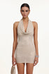 Livia Chic Contour Halter Cowl Neck Crystal Mini Dress