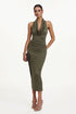 Klaria Chic Contour Cowl Neck Sleeveless Ruched Knit Maxi Dress