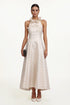 Ksenia Elegant Tailored Halter Floral Appliqu¨¦ Pearl Maxi Dress