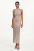 Sabryn Chic Contour Halter Sleeveless Crystal Maxi Dress