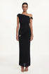 Kuller Elegant Contour Off Shoulder Twist Ruched Knit Black Maxi Dress